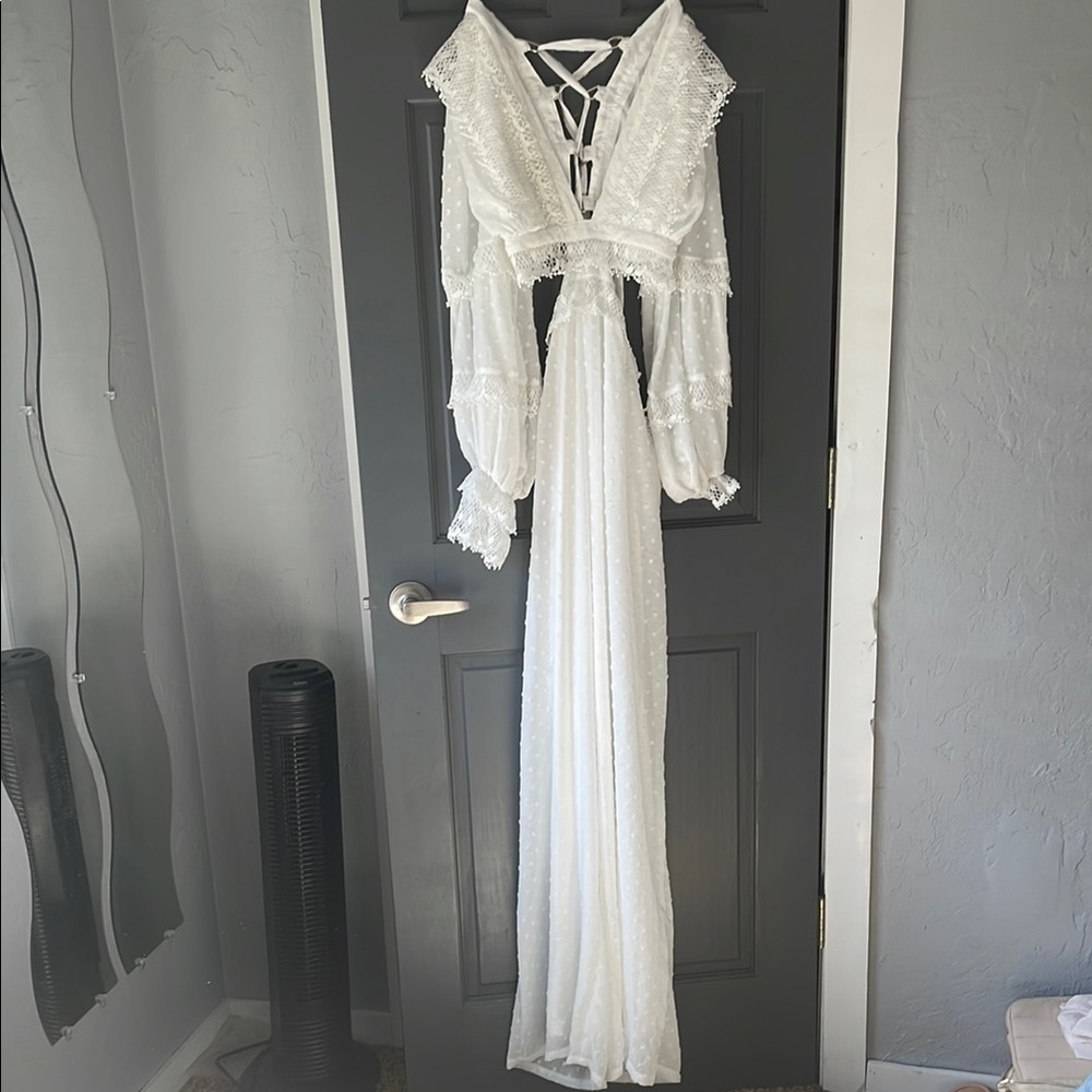 Rose Velvet Cream Plunge Bishop Sleeve Bridal jumpsuit